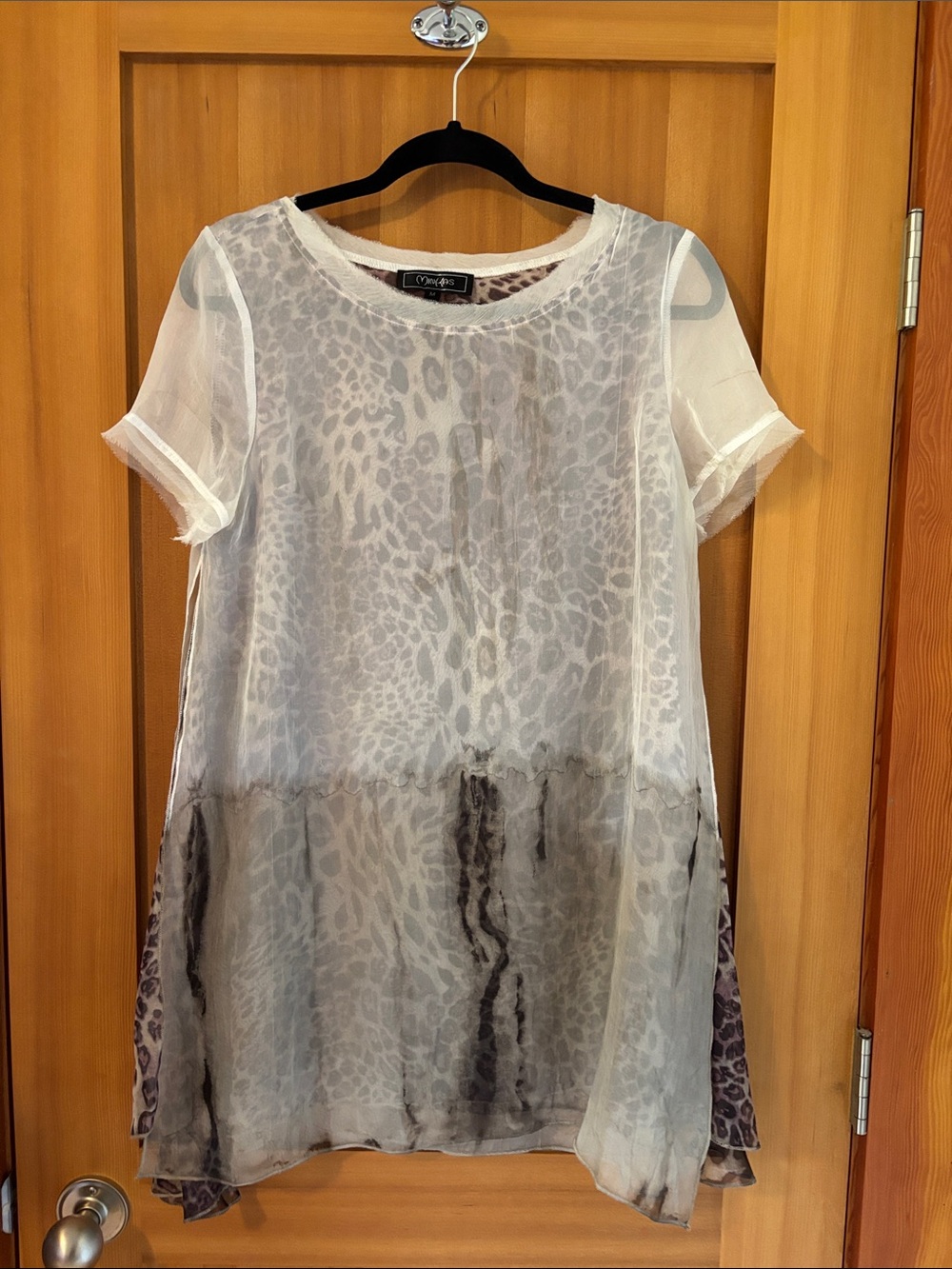 Elementz Sheer Leopard-Print Short Sleeve Tunic - White/Gray